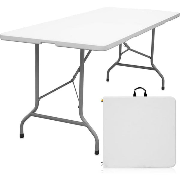 Folding Table 6ft Portable Heavy Duty Plastic Fold-in-Half Utility Foldable Table Plastic Dining Table Indoor Outdoor for Camping, Picnic and Party, White