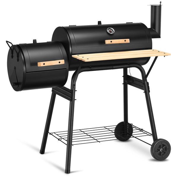 HONGGE Outdoor Portable Charcoal Grill BBQ Grill Pit with Offset Smoker, Black