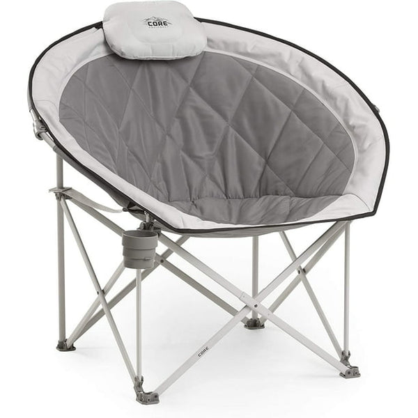 Folding Oversized Padded Moon Round Saucer Chair with Carry Bag, Gray